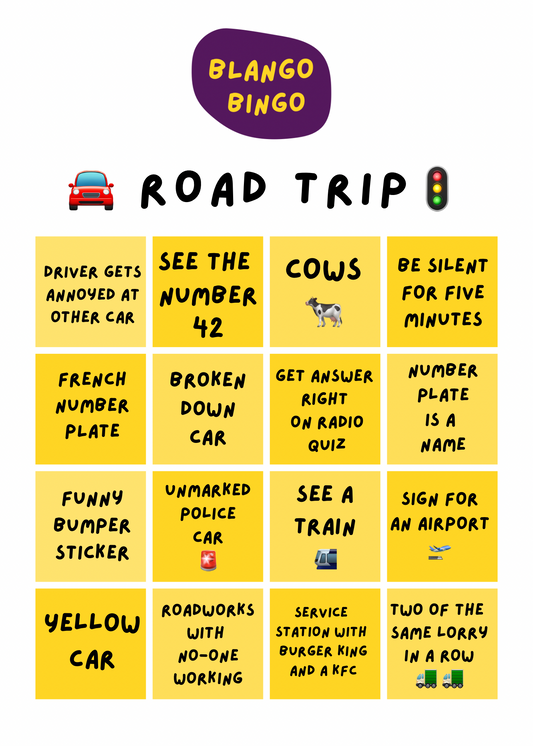 Road trip bingo card