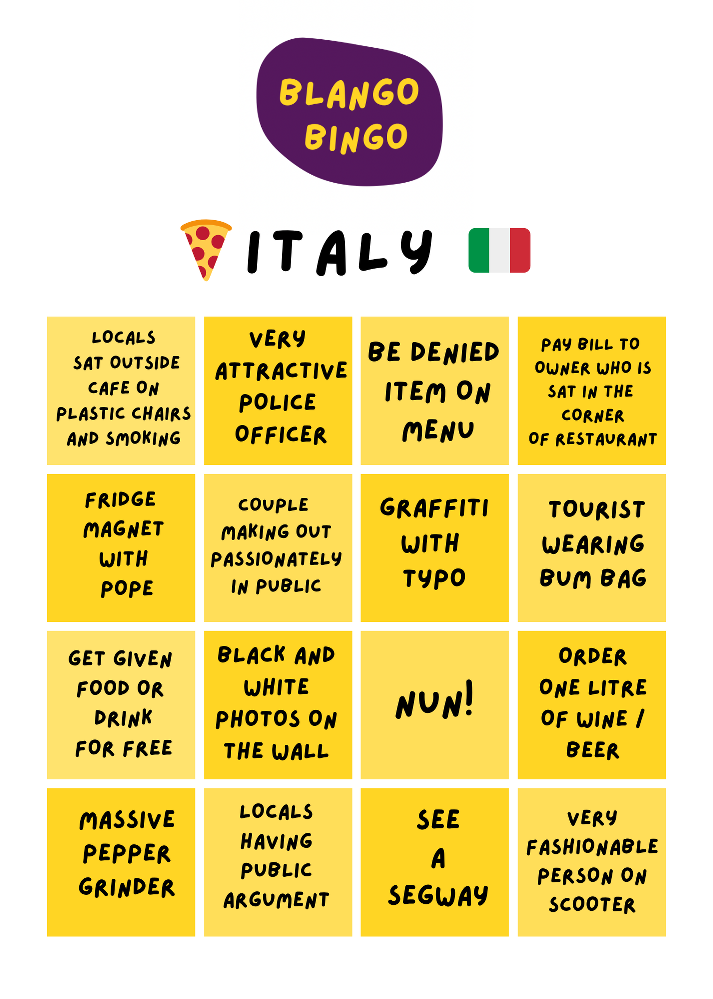 Italy Bingo Card